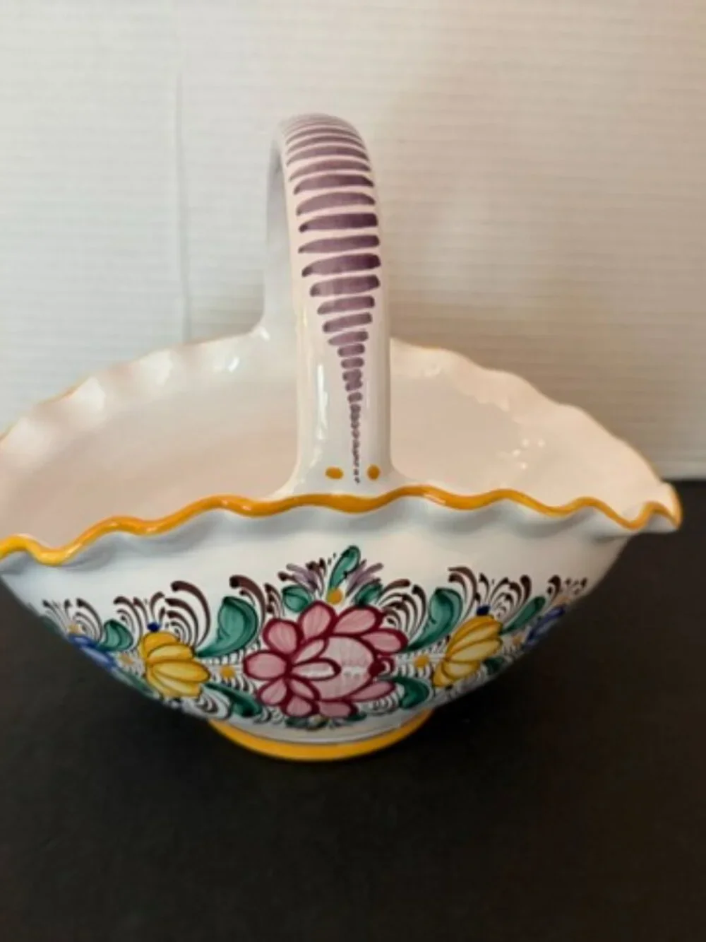 Slovenska L'udova Majoilca Flower Basket Pottery Hand Made & Painted